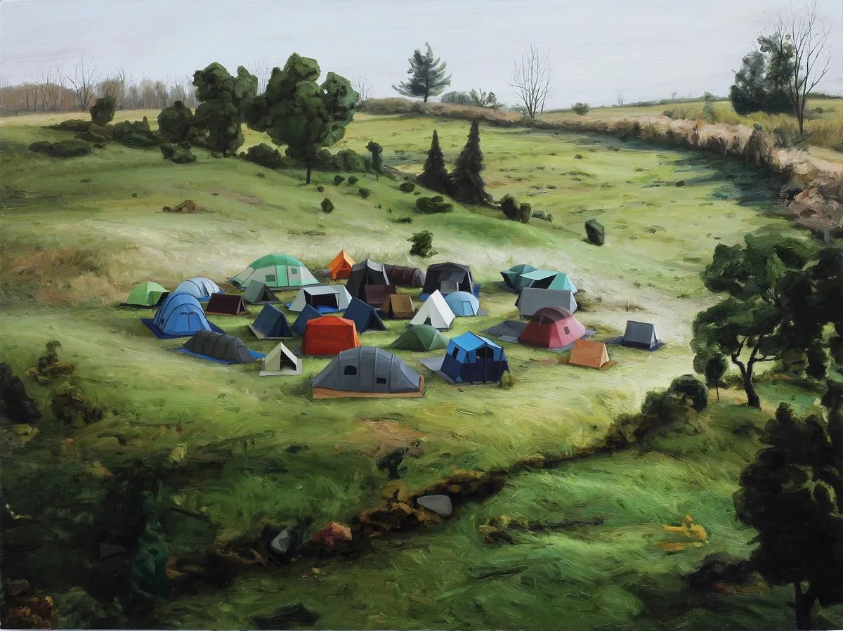 Amy Bennett’s Camp, 18 by 24 inches, oil on panel, 2020