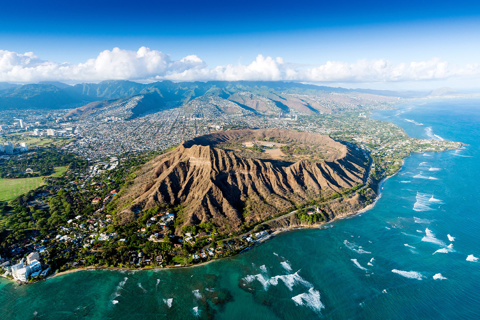 Aerial Shot of Diamond Head, Oahu, Hawaii