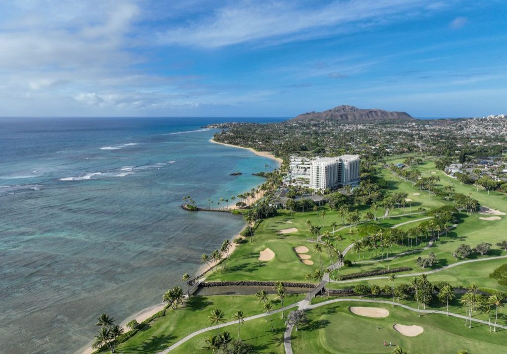 Aerial view of Kahala with golf and the Pacific Ocean, Honolulu, Hawaii